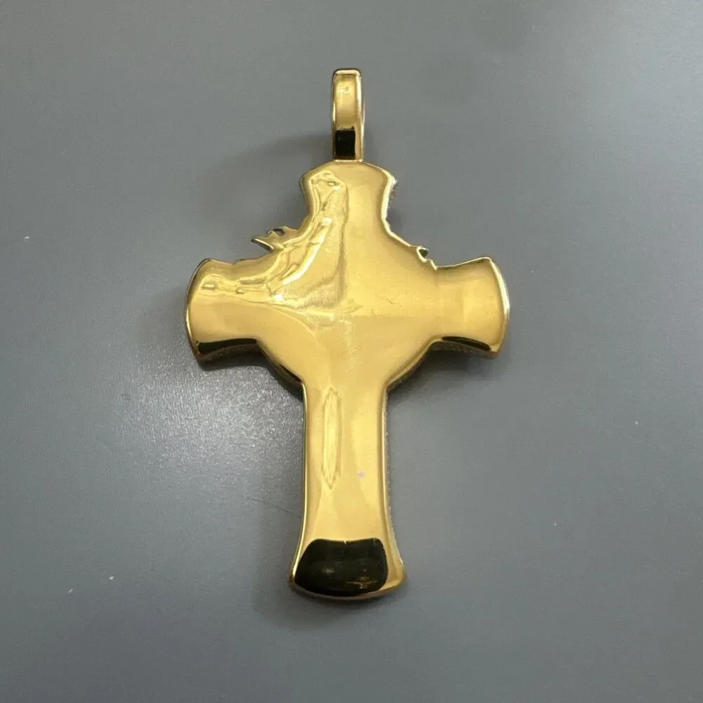 Gold Tone Jesus Christ Cross Pendant 24 Inch Chain Stainless Steel “inri” Gift